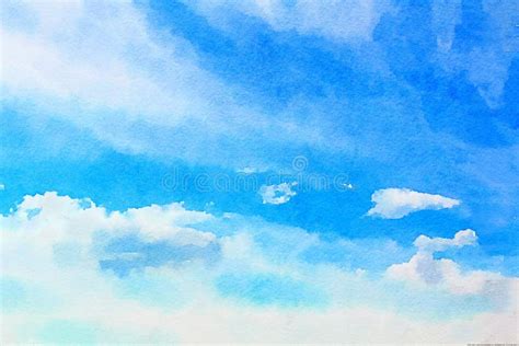 Watercolor Illustration Of Sky With Cloud Stock Photo