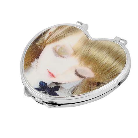 Uxcell Folding Cartoon Cover Plastic Heart Shape Compact Bag Makeup Mirrormakeup Mirrorcompact