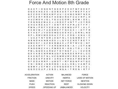 Force And Motion 8th Grade Word Search Wordmint