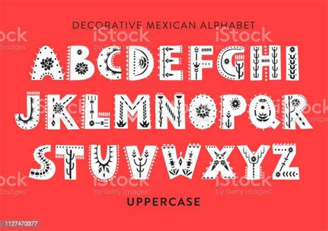 Vector Patterned Alphabet Decorated With Folk Mexican Ornaments Display