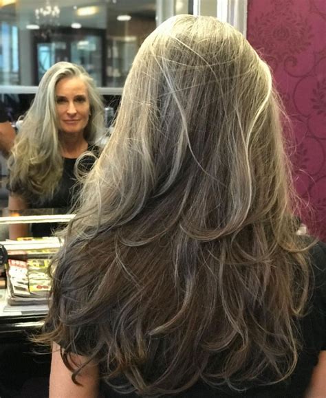 Long Layered Haircut For Graying Hair Gray Hair Cuts Long Silver