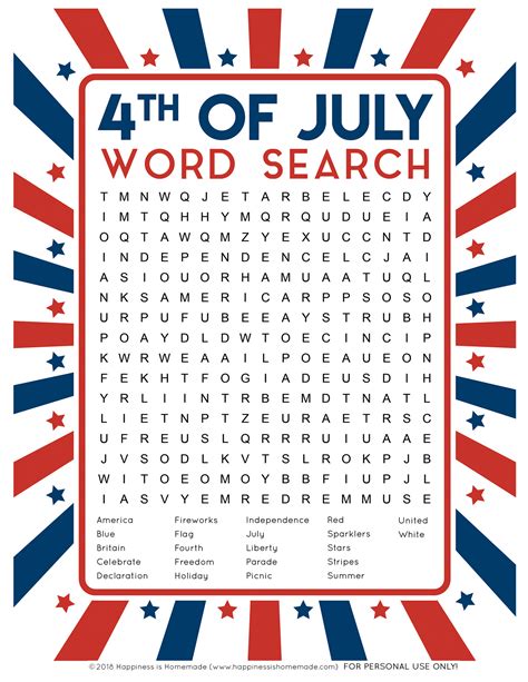4th Of July Printables Printable Word Searches