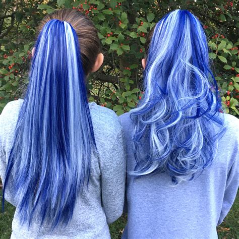 Blue And White Color Ponytail Hair Extensions For Kids My Hair Popz