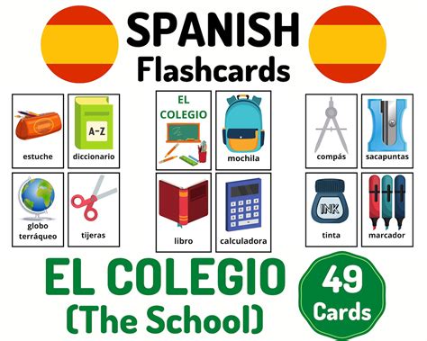 49 Spanish School Vocabulary Flashcards Learning Spanish Etsy Italia