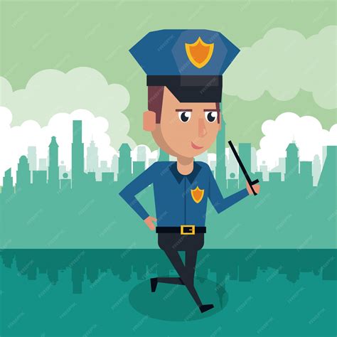 Premium Vector Policeman At The City Cartoon