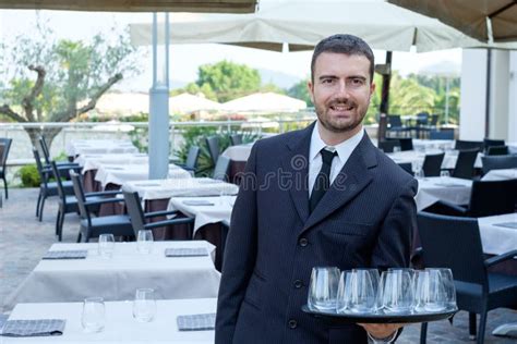 Restaurant Male Waiter With A Tray Stock Photo Image Of Reception