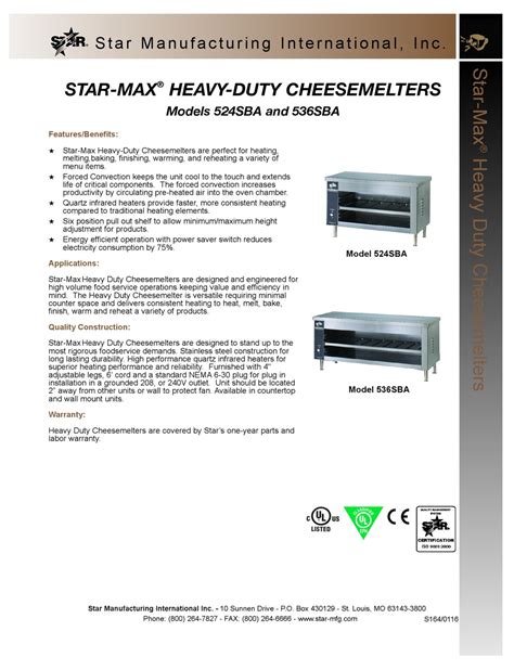 Star Manufacturing Star Max 524sba Specification Sheet Pdf Download