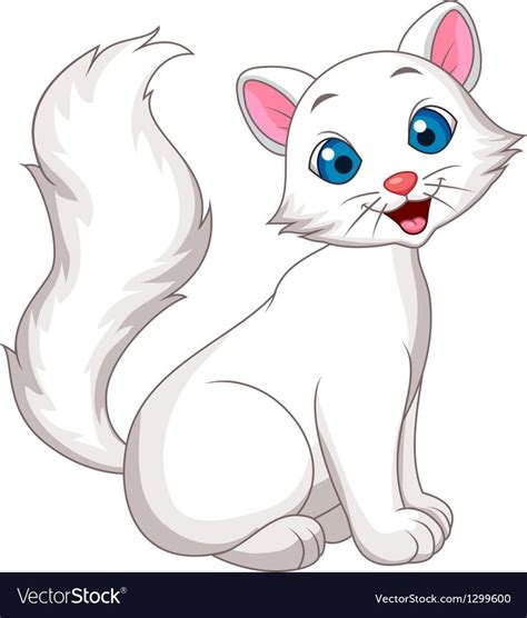 Vector Illustration Of Cute White Cat Cartoon Sitting Download A Free