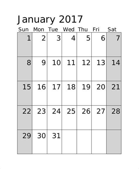A4 Size Free Printable Monthly Calendar