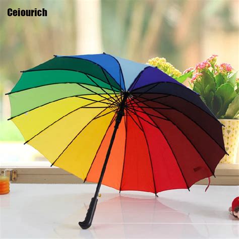 Ceriourich Rainbow Color Straight Rod Gamp Umbrellas Windproof Sunny