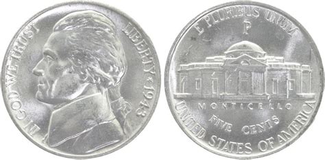 Usa 5 Cents 1943 P Jefferson Nickel Chgem Unc Ma Shops