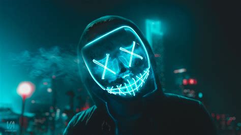 Led Mask Wallpaper 4k Neon Urban Night Smoke Photography 984