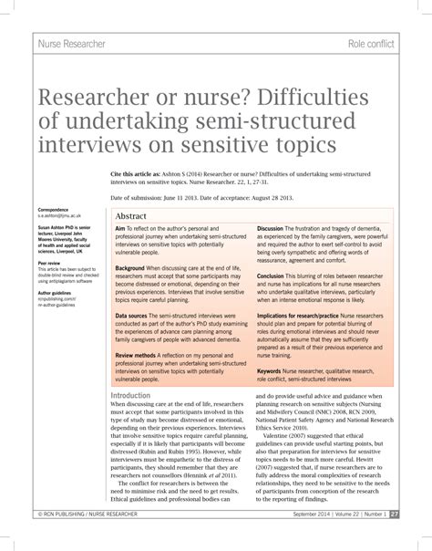 Please feel free to give your frank opinions during the conversation with confidentiality absolutely assured. (PDF) Researcher or nurse? Difficulties of undertaking ...