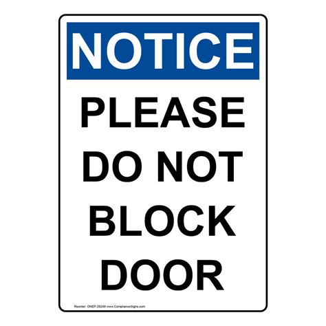Vertical Please Do Not Block Door Sign Osha Notice
