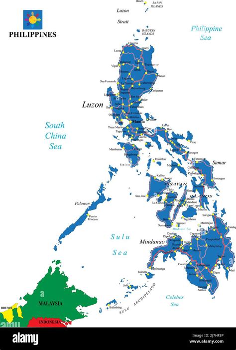 Filipinas Mapa Vectorial Muy Detallado Con Las Principales Regiones