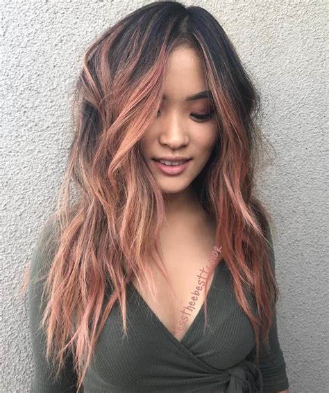rose gold balayage for brunettes coral hair gold hair colors hair color rose gold ombre hair