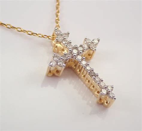 Reserved Yellow Gold Diamond Cross Pendant Necklace Religious Charm 18