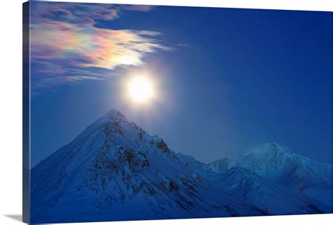 Full Moon With Rainbow Clouds Over Ogilvie Mountains Canada Wall Art