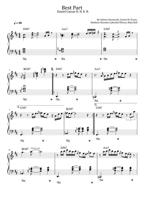 Best Part Arr Poon By Daniel Caesar Feat H E R Sheet Music For