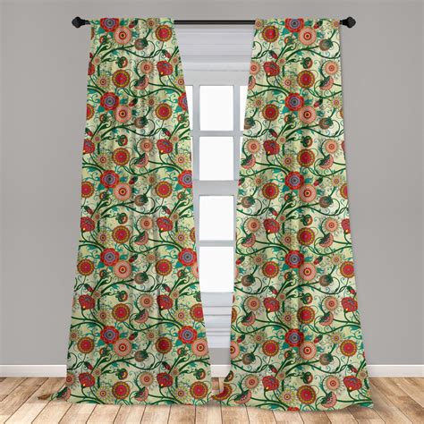 Floral Curtains 2 Panels Set Oriental Inspirations Vintage Flower