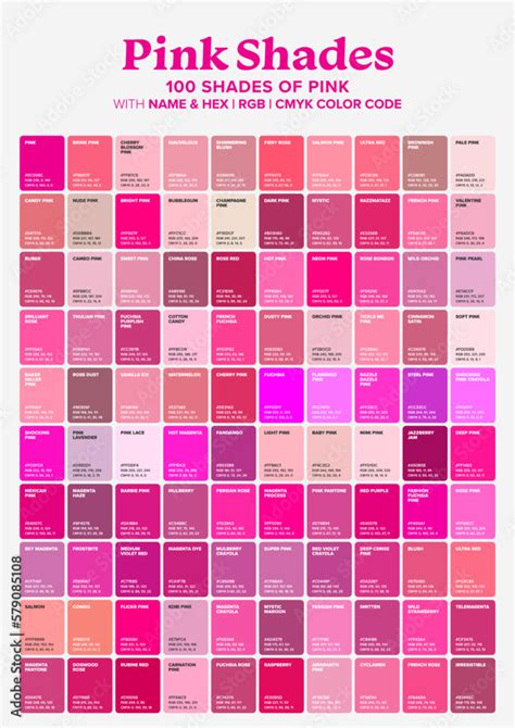 Shades Of Pink Color Chart