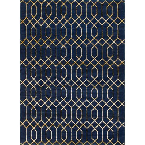With Entrancing Patterns And Metallic Accents Glam Navy Blue Area Rug