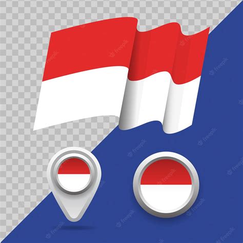국가 인도네시아 국기의 집합입니다 3d 인도네시아 국기 지도 마커 및 투명 배경 벡터 일러스트 레이 션에 상징 프리미엄 벡터