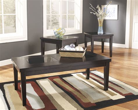 3 piece coffee table set for living room, sofa table set includes 1 coffee table and 2 end table, coffee table with wood panels and metal frame, living room furniture, brown with corss bottom. Three-Piece Contemporary Occasional Table Set in Dark ...