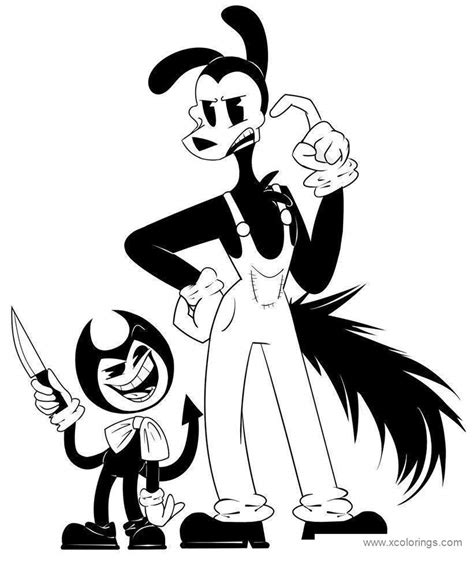 This is a black and white devil with horns and a wide grin. Bendy And The Ink Machine Coloring Pages - XColorings