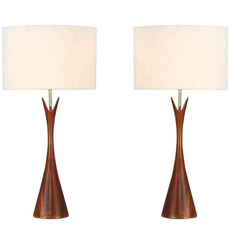 Midcentury Sculpted Walnut Table Lamps By Modernera Lamp Co Table