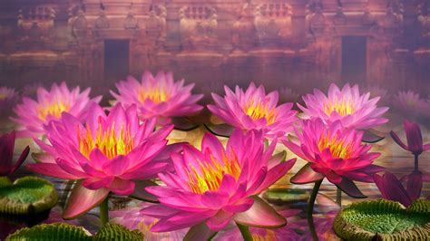 Pink Lotus Flowers Water Lilies Hd Wallpaper For Desktop 2560x1440