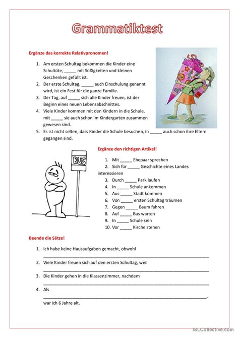 Grammatiktest allgemeine Deutsch DAF Arbeitsblätter pdf doc