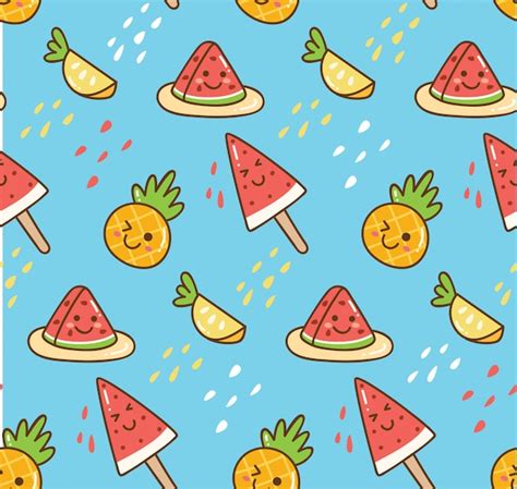 Premium Vector Kawaii Summer Background With Watermelon And Pineapple