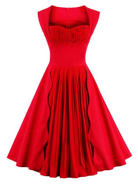 Red S Sweetheart Neckline Sleeveless Pleated Pin Up Swing Prom Dress