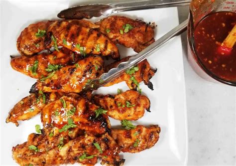 Cook tenders in a non stick pan or grill until golden in color, but not dry. 3 Ingredient Honey Garlic and Thai Chili Chicken Tenders ...