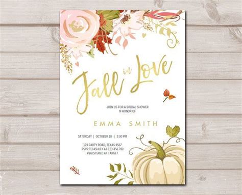 Editable Fall In Love Bridal Shower Invitation Pumpkin Autumn Etsy