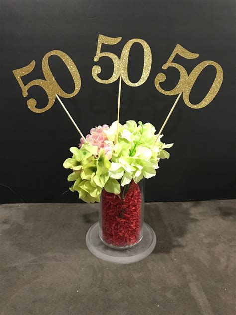 Set of 3 Sticks 50th Birthday Centerpiece Sticks Glitter | Etsy | 50th