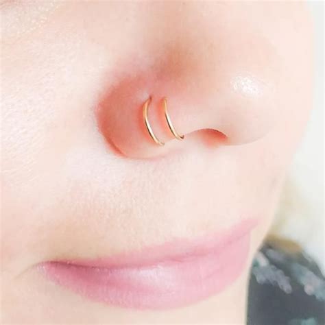 Double Hoop Nose Ring Single Pierced Nose Ring Nose Etsy Nose Piercing Hoop Double Nose