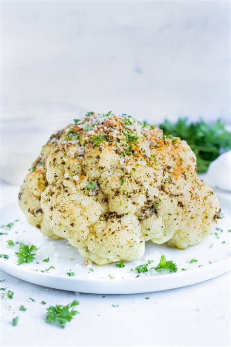 Whole Roasted Cauliflower Head Garlic Herb Evolving Table