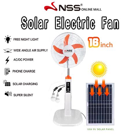 Nss Solar Fan Solar Electric Fan 16 Rechargeable Fan 9v10w Solar Panel 2 Free Bulb Acdc Dual
