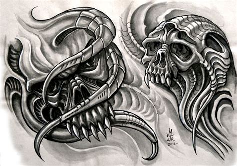 Skull Biomech 2 By Mauriciobastos On Deviantart Biomechanical Tattoo