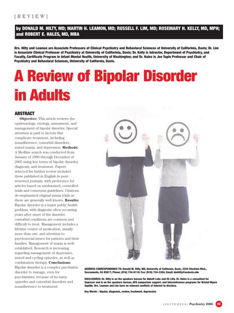 Pdf A Review Of Bipolar Disorder In Adults