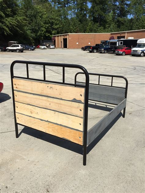 Custom Metalwood Bed Frame With Hammertone Black Metal Finish And