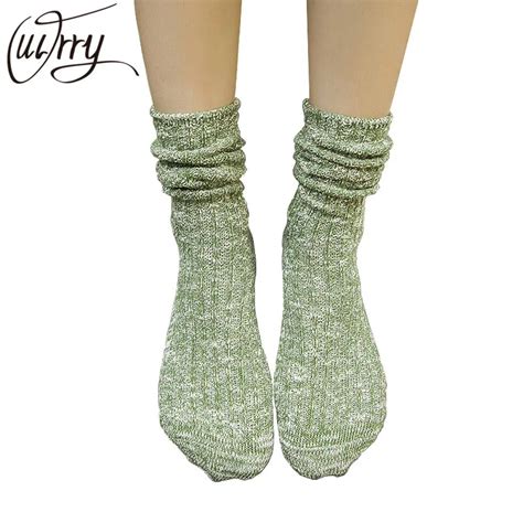 Ouirry Socks Women Cotton Harajuku Glitter Golden Thick Loose Shiny Long Socks Soft Piles Socks