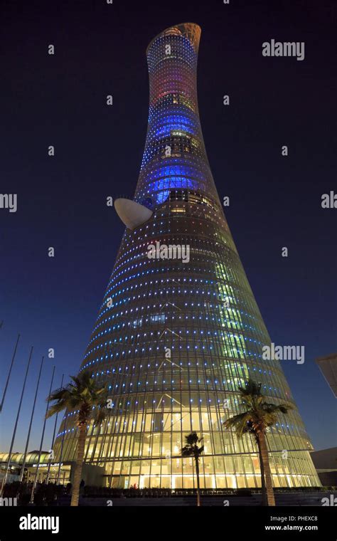 Qatar Capital Doha The Torch Tower At Night Stock Photo Alamy
