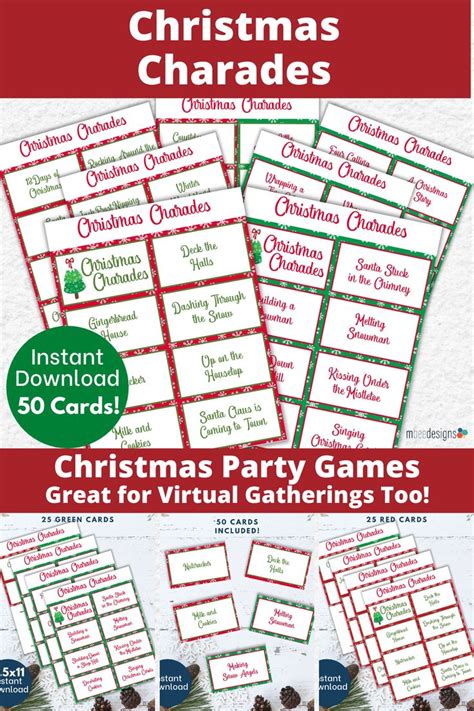 Christmas Charades Pictionary Printable Game Virtual Zoom Etsy In