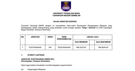 Jawatan kosong uitm kampus pasir gudang johor. Jawatan Kosong Pustakawan di Universiti Teknologi MARA ...