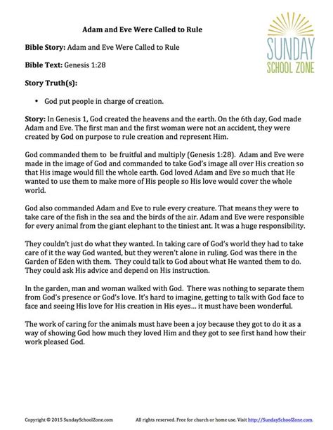 Adam And Eve Were Called To Rule Story Summary Childrens Bible