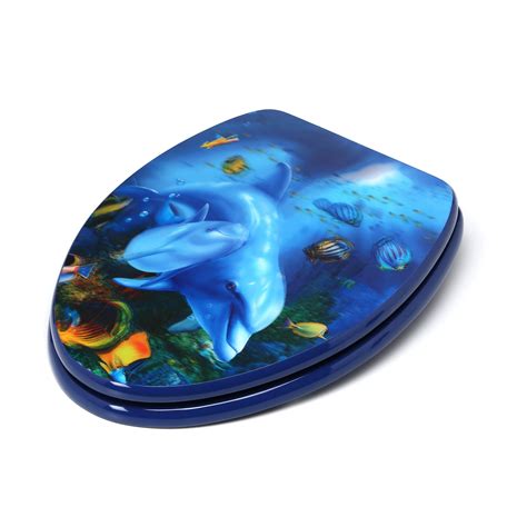 Topseat 3d Ocean Series Dolphin Mother And Calf Elongated Toilet Seat