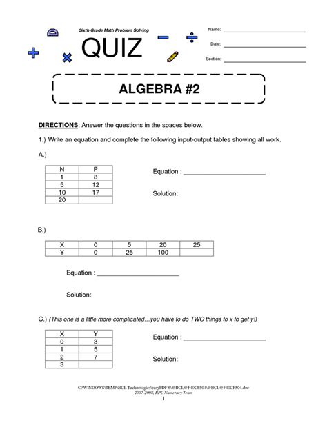 Writing Equations From Tables Worksheet 6th Grade Equations Worksheets